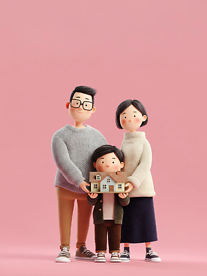 JPG 편집이미지 행복 어린이 가족 집안 주택 따뜻함 표정 사랑 부모 모형 소중 순간 인증 편집3D AI컴퓨터그래픽 AI콘텐츠 감정 컨셉 관계 실내 사람 건물 3D 파일형식