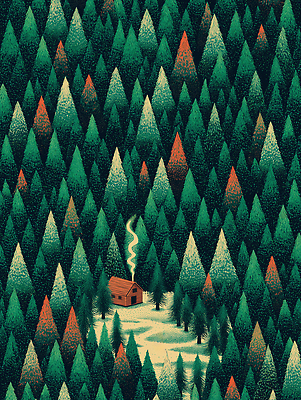 JPG 나무 계절 컬러 단풍 일러스트 자연 산 따뜻함 풍경 초원 야외 초록색 갈색 평화 환경 고요 연기 숲 편안함 오두막 국내일러스트 AI일러스트 AI콘텐츠 식물 컨셉 잎 감각 생태계 파일형식