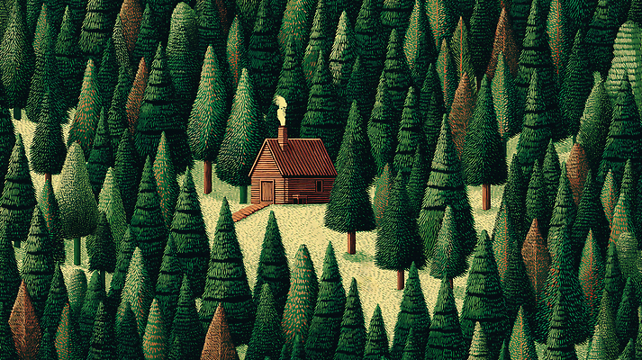 JPG 나무 일러스트 자연 아침 휴식 주택 따뜻함 풍경 생활 초록색 평화 고요 탐험 숲 오두막 조용 울창 목가 국내일러스트 AI일러스트 AI콘텐츠 주간 식물 컬러 컨셉 건물 생태계 파일형식