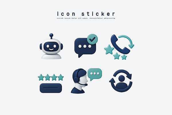 PSD 아이콘 디자인 상징 스티커 3D아이콘 표현 메시지 상담 통화 소통 별점 소셜미디어 피드백 채팅봇 세련 컨셉 모션 점수 평가 파일형식 AI_인공지능