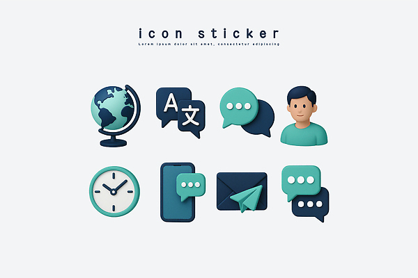 PSD 아이콘 문자 디자인 스티커 커뮤니케이션 대화 그래픽 스마트폰 3D아이콘 지구본 정보 표현 시간 그림 소통 컨셉 말하기 핸드폰 스마트기기 파일형식