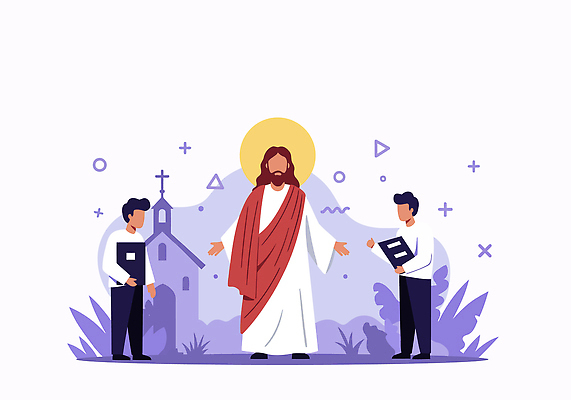 교육 기독교 종교 백그라운드 일러스트 동화 이야기 대화 여러명 교회 마을 믿음 성경 천주교 예수 그림 초상화 경전 국내일러스트 AI파일 감정 다수 종교용품 종교건축 말하기 사람 건물 책 신_종교 파일형식 벡터