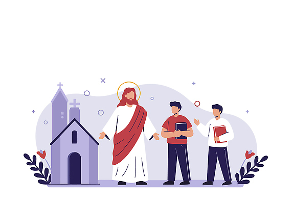 남자 기독교 종교 일러스트 이야기 대화 사랑 사람 책 교회 평화 믿음 성경 천주교 기도 도움 예수 축복 공동체 영감 국내일러스트 AI파일 감정 컨셉 종교용품 종교건축 말하기 건물 신_종교 파일형식 벡터