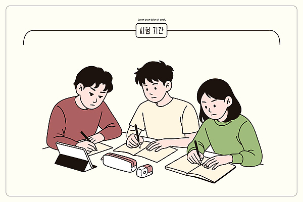 학생 의자 일러스트 학교 협력 친구 전자제품 학습 스터디 필기구 공책 시험 교양 기록 시간 계획 집중 준비 시험준비 국내일러스트 AI파일 교육 가구 컨셉 관계 문구용품 파일형식 벡터