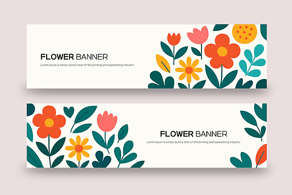 템플릿 디자인 배너 배너템플릿 꽃 컬러 그래픽 장식 빨간색 초록색 노란색 보라색 봄 현수막 화사함 생동감 스타일 AI파일 식물 계절 컨셉 파일형식 벡터
