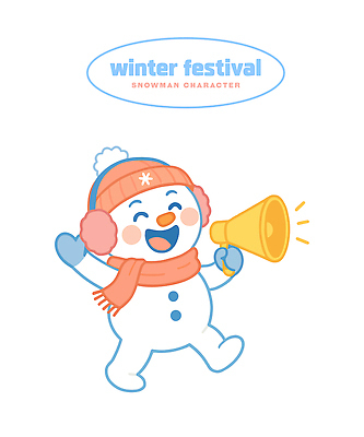캐릭터 행복 겨울 일러스트 눈사람 놀이 웃음 이벤트 야외 장식 파티 축제 스카프 소리 외침 마이크 즐거움 생동감 일러캐릭터 AI파일 계절 감정 음향기기 표정 목도리 파일형식 벡터