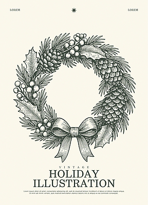 디자인 기념일 리본 잎 크리스마스 겨울 일러스트 자연 따뜻함 장식 인테리어 축제 화환 포근함 솔방울 국내일러스트 AI파일 식물 계절 꽃 이벤트 감각 생태계 파일형식 벡터