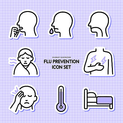 아이콘 건강 고통 뜨거움 질병 감기 예방 기침 몸살 증상 코막힘 감기예방 2D아이콘 AI파일 감정 의학 파일형식 벡터