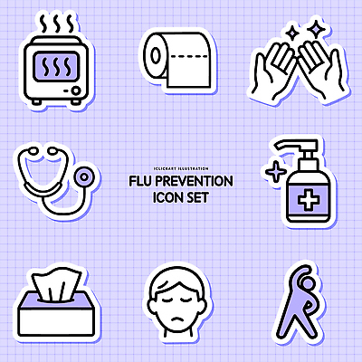 아이콘 가정 건강 마스크 세트 바이러스 화장지 체온계 난로 감기 예방 손세정제 감기예방 2D아이콘 AI파일 질병 온도계 난방기 세정제 파일형식 벡터