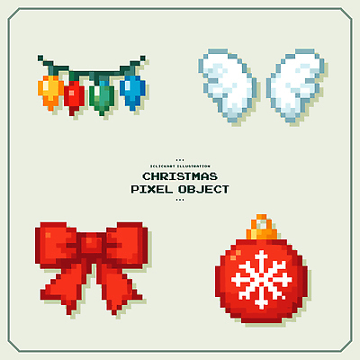 디자인 감정 리본 예술 상징 컬러 크리스마스 겨울 날개 일러스트 공 조명 그래픽 장식 귀여움 축제 축하 분위기 픽셀 국내일러스트 AI파일 계절 기념일 컨셉 파일형식 벡터