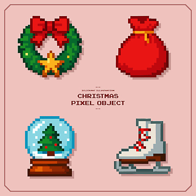 디자인 리본 컬러 크리스마스 겨울 가방 일러스트 선물 그래픽 장식 크리스마스트리 축제 화환 스케이트 축하 눈송이 구슬 오브젝트 픽셀 국내일러스트 AI파일 잡화 계절 기념일 꽃 스포츠용품 컨셉 눈_날씨 파일형식 벡터