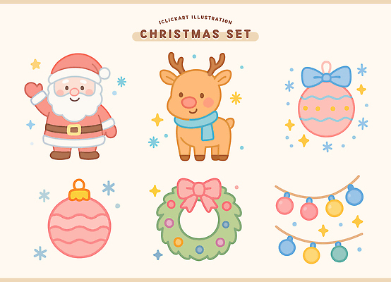 행복 컬러 크리스마스 겨울 일러스트 가족 사슴 선물 장식 세트 산타클로스 파티 귀여움 축제 목도리 화환 구슬 국내일러스트 AI파일 잡화 계절 기념일 꽃 감정 컨셉 포유류 관계 이벤트 파일형식 벡터