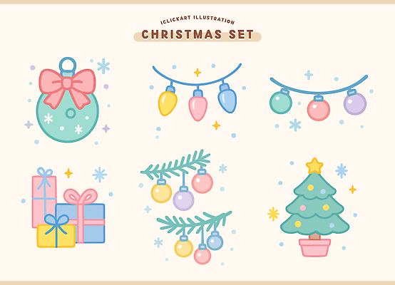 캐릭터 리본 컬러 크리스마스 겨울 일러스트 조명 따뜻함 선물 장식 세트 장난감 크리스마스트리 축제 기쁨 파스텔 스노우 팝 오너먼트 국내일러스트 AI파일 계절 기념일 감정 크리스마스장식 학용품 파일형식 벡터