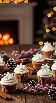 JPG 나무 편집이미지 크리스마스 겨울 조명 따뜻함 장식 축제 소나무 눈송이 저녁 편안함 컵케이크 오브젝트 제빵 시나몬 편집실사 AI포토 AI콘텐츠 식물 계절 기념일 눈_날씨 제과제빵 케이크 감각 야간 CG 파일형식