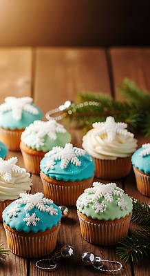 JPG 편집이미지 크리스마스 겨울 디저트 따뜻함 장식 초록색 파란색 모임 눈송이 달콤 컵케이크 크림 제빵 편리함 나무탁자 편집실사 AI포토 AI콘텐츠 계절 기념일 음식 컬러 컨셉 탁자 눈_날씨 제과제빵 케이크 맛 CG 파일형식