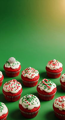 JPG 편집이미지 기념일 음식 크리스마스 디저트 장식 빨간색 초록색 크리스마스트리 파티 설탕 컵케이크 오브젝트 제빵 색소 편집실사 AI포토 AI콘텐츠 컬러 이벤트 제과제빵 케이크 CG 파일형식