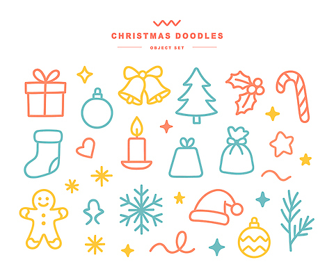 별 리본 인형 크리스마스 라인일러스트 일러스트 촛불 양말 따뜻함 사탕 선물 장식 크리스마스트리 축제 초인종 눈송이 즐거움 Doodle 국내일러스트 AI파일 자연요소 기념일 감정 초 디저트 눈_날씨 종 파일형식 벡터