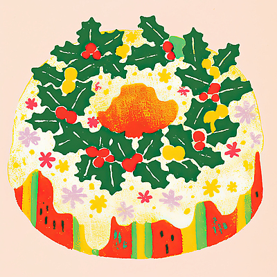 JPG 음식 크리스마스장식 크리스마스 과일 일러스트 식탁 디저트 요리 장식 빨간색 초록색 파티 케이크 축제 식사 달콤 베리 크리스마스케이크 국내일러스트 AI일러스트 AI콘텐츠 기념일 컬러 탁자 이벤트 맛 파일형식