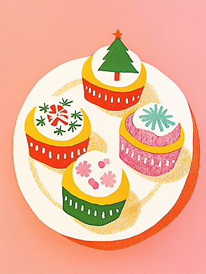 JPG 접시 디자인 음식 컬러 크리스마스 일러스트 디저트 선물 미술 이벤트 장식 크리스마스트리 파티 과자 전시 달콤 즐거움 제빵 수공예 크리스마스케이크 국내일러스트 AI일러스트 AI콘텐츠 식기 기념일 감정 문화예술 제과제빵 케이크 맛 공예 파일형식