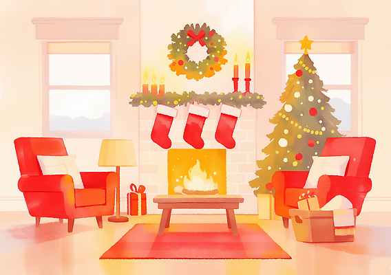 JPG 크리스마스 겨울 거실 일러스트 촛불 가족 따뜻함 선물 장식 빨간색 인테리어 소파 크리스마스트리 축제 휴일 분위기 편안함 벽난로 오후 Wreath 국내일러스트 AI일러스트 AI콘텐츠 디자인 계절 기념일 컬러 컨셉 의자 초 관계 감각 파일형식