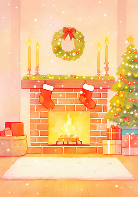 JPG 크리스마스 겨울 거실 일러스트 촛불 가족 양말 선물 장식 크리스마스트리 축제 흰색 휴일 분위기 편안함 즐거움 벽난로 설렘 국내일러스트 AI일러스트 AI콘텐츠 계절 기념일 감정 컬러 컨셉 초 관계 감각 파일형식