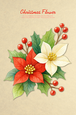 PSD 식물 열매 꽃잎 꽃 컬러 잎 크리스마스 겨울 일러스트 자연 장식 빨간색 축제 흰색 오브젝트 조화 포인세티아 국내일러스트 계절 기념일 생태계 파일형식
