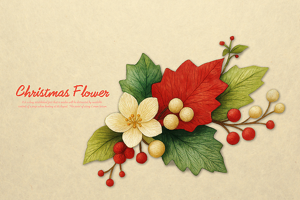 PSD 디자인 계절 꽃 컬러 백그라운드 잎 크리스마스 겨울 일러스트 자연 장식 초록색 크리스마스트리 축제 기쁨 원예 화사함 포인세티아 국내일러스트 식물 기념일 감정 컨셉 취미 생태계 파일형식