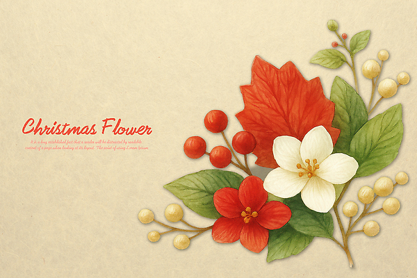 PSD 식물 디자인 계절 기념일 꽃 컬러 잎 크리스마스 일러스트 자연 수채화 장식 빨간색 흰색 분위기 엽서 화사함 조화 포인세티아 국내일러스트 컨셉 이벤트 편지 생태계 파일형식