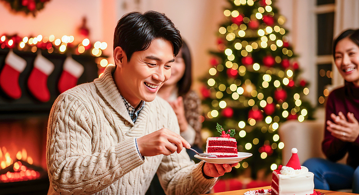 JPG 편집이미지 기념일 남자 행복 크리스마스 웃음 장식 크리스마스트리 파티 케이크 모임 축하 벽난로 연말 의료성형뷰티 편집실사 AI인물포토 AI콘텐츠 감정 컨셉 디저트 표정 사람 이벤트 CG 파일형식 AI포토