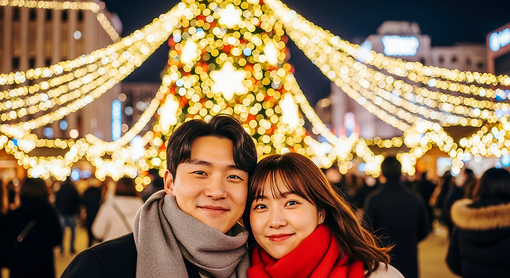 JPG 편집이미지 커플 행복 크리스마스 겨울 데이트 조명 사랑 사람 크리스마스트리 축제 도시 분위기 의료성형뷰티 편집실사 AI인물포토 AI콘텐츠 계절 기념일 감정 컨셉 관계 CG 파일형식 AI포토