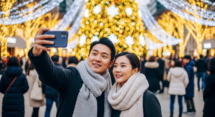 JPG 편집이미지 커플 크리스마스 겨울 조명 거리 사랑 웃음 여러명 친구 소풍 축제 도시 셀프카메라 즐거움 연말 의료성형뷰티 편집실사 AI인물포토 AI콘텐츠 계절 기념일 감정 다수 관계 표정 사람 야외활동 사진촬영 CG 파일형식 AI포토