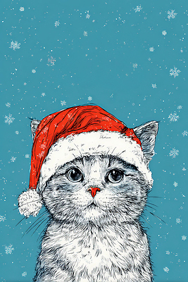JPG 동물 디자인 행복 컬러 백그라운드 크리스마스 겨울 일러스트 산타모자 반려동물 귀여움 고양이 흰색 즐거움 생동감 스노우 국내일러스트 모자_잡화 계절 기념일 감정 컨셉 포유류 파일형식
