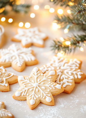 JPG 모양 편집이미지 계절 크리스마스 겨울 디저트 조명 따뜻함 장식 파티 쿠키 기쁨 눈송이 휴일 설탕 제빵 이미지편집 AI포토 AI콘텐츠 기념일 감정 음식 눈_날씨 이벤트 제과제빵 파일형식