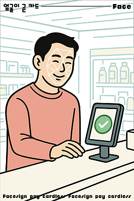 남자 일러스트 기술 미소 전자제품 스마트폰 쇼핑 상점 고객 체크표시 서비스 상업 결제 편리함 터치스크린 얼굴인식 스마트페이 국내일러스트 페이스테크 AI파일 컨셉 표정 사람 핸드폰 스마트기기 과학기술 스마트 확인 생체인식기술 파일형식 벡터