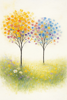 JPG 나무 식물 꽃 예술 컬러 잎 일러스트 자연 바람 풍경 초원 울타리 평화 정원 감상 그림 심플 조화 국내일러스트 AI일러스트 AI콘텐츠 자연요소 컨셉 날씨 담장 생태계 파일형식