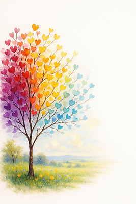 JPG 나무 감정 예술 겨울 일러스트 자연 하늘 사랑 풍경 초원 일상 파란색 노란색 보라색 주황색 하트 그림 조화 색채 국내일러스트 AI일러스트 AI콘텐츠 모양 식물 계절 컬러 라이프 생태계 파일형식