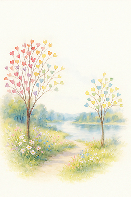 JPG 나무 꽃 길 호수 컬러 잎 꽃밭 겨울 일러스트 자연 풍경 여름 평화 일출 일몰 봄 하트 두그루 국내일러스트 AI일러스트 AI콘텐츠 모양 식물 계절 컨셉 2 노을 생태계 파일형식