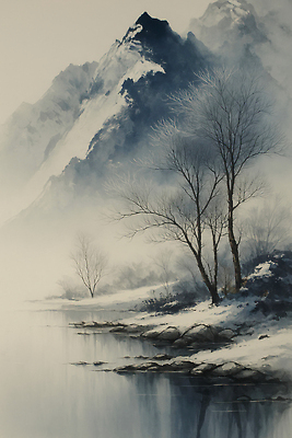 JPG 나무 호수 예술 크리스마스 겨울 일러스트 자연 아침 산 미술 풍경 반사 고요 수면 차가움 조용 풍경화 겨울풍경 차분 국내일러스트 AI일러스트 AI콘텐츠 주간 식물 계절 기념일 컨셉 문화예술 물 그림 생태계 파일형식