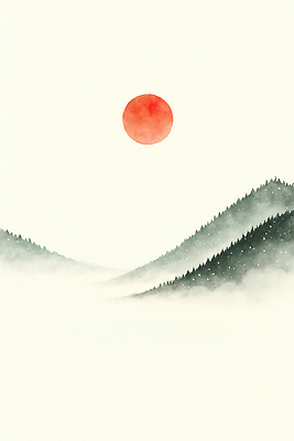 주간 식물 컨셉 날씨 미술 태양 노을 미술도구 생태계 파일형식 햇빛 산 자연 안개 풍경 고요 조화 아침 물감 수채화 색감 하늘 나무 숲 평화 감성 디지털아트 드로잉 국내일러스트 JPG 일러스트 일출