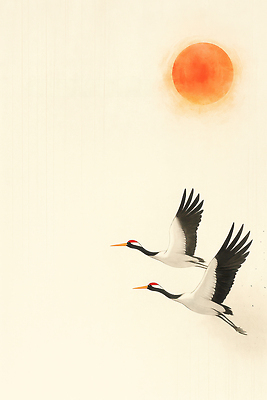 주간 자연요소 컨셉 조류 노을 생태계 파일형식 학 비행 태양 아침 하늘 자연 풍경 평화 조화 동물 날개 일출 동아시아 전통 예술 컬러 생명 자유 국내일러스트 JPG 일러스트