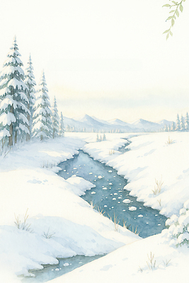 자연요소 나무 식물 계절 감정 컨셉 생태계 파일형식 겨울 풍경 소나무 강 자연 평화 산 하늘 물 그림 조용 차가움 목가 여유 국내일러스트 JPG 일러스트