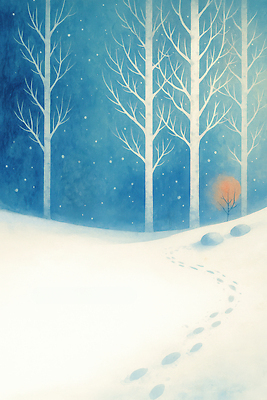 자연요소 식물 계절 컬러 컨셉 겨울 자국 풍경 노을 야간 숲 생태계 파일형식 발자국 태양 나무 차분 자연 고요 저녁 일몰 흰색 숲속 겨울풍경 동화 따뜻함 시간 국내일러스트 JPG 일러스트