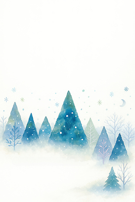 도형 식물 계절 컬러 컨셉 눈_날씨 생태계 파일형식 겨울 산 나무 풍경 평화 자연 파란색 삼각형 숲 이슬 흰색 고요 눈송이 차가움 수채화 국내일러스트 JPG 일러스트