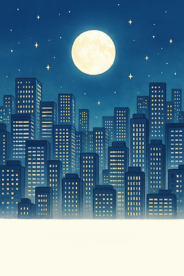 자연요소 컨셉 풍경 건물 도시 파일형식 달 빌딩 하늘 조명 평화 별 고요 어둠 도시풍경 높이 예술 심플 JPG 국내일러스트 일러스트