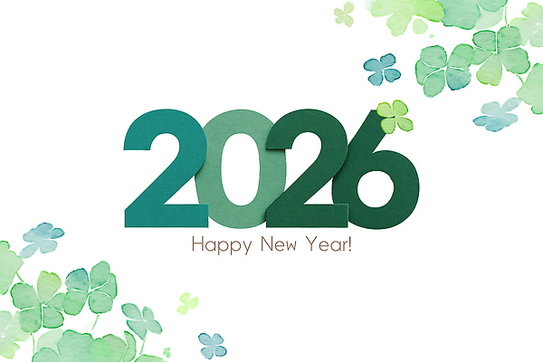 식물 편집이미지 문자 감정 컬러 컨셉 새해 이벤트 초록색 새해인사 인사 연도 파일형식 2026년 클로버 숫자 축하 파란색 장식 휴일 기념일 연두색 꽃 사랑 타이포그라피 이미지편집 PSD 병오년 해피뉴이어