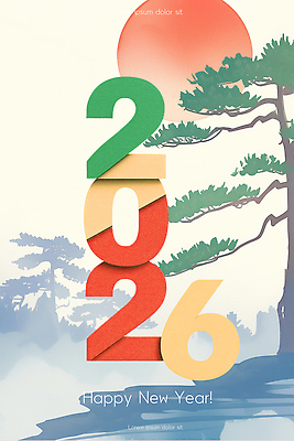 식물 편집이미지 문자 감정 컨셉 이벤트 새해인사 연도 생태계 파일형식 2026년 새해 풍경 나무 산 자연 기쁨 희망 컬러 숫자 기념일 축하 타이포그라피 이미지편집 PSD 병오년 해피뉴이어