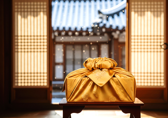 식물 한국전통 계절 명절 아시아 컬러 가구 고건축 건물 CG 파일형식 천_직물 한옥 상자 겨울 노란색 장식 탁자 풍경 전통 한국 주택 촛대 방 나무 편집실사 JPG 편집이미지 보따리 보자기 설날 선물 새해