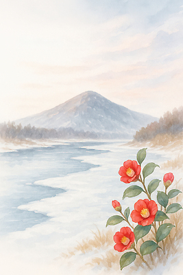 JPG 꽃 예술 컬러 백그라운드 겨울 일러스트 자연 하늘 생명 산 풍경 강 평화 얼음 시골 역사 그림 동백 국내일러스트 AI일러스트 AI콘텐츠 자연요소 식물 계절 컨셉 생태계 파일형식