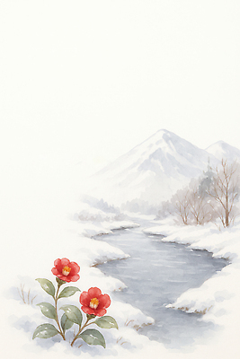 JPG 꽃 화초 컬러 겨울 일러스트 자연 생명 산 풍경 강 평화 고요 흐름 비교 차가움 조화 홍매화 수목 국내일러스트 AI일러스트 AI콘텐츠 식물 계절 컨셉 생태계 매화 파일형식