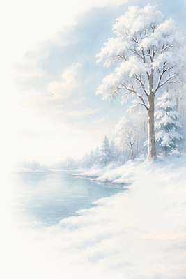 JPG 나무 겨울 일러스트 자연 하늘 날씨 풍경 물 강 평화 맑음 고요 신선 차가움 숲 조화 실행 풍요 국내일러스트 AI일러스트 AI콘텐츠 자연요소 식물 계절 컨셉 생태계 파일형식